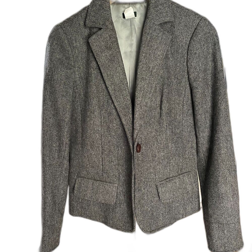 J Crew gray herringbone wool blend blazer sz 6 Preppy Academia